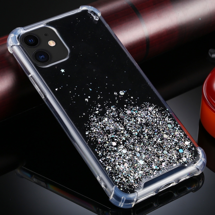 

For iPhone 11 Four-Corner Shockproof Glitter Powder Acrylic + TPU Protective Case(Transparent)