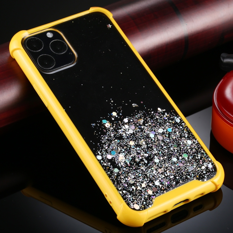 

For iPhone 11 Pro Four-Corner Shockproof Glitter Powder Acrylic + TPU Protective Case(Yellow)