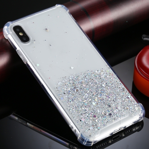 

For iPhone XS Max Four-Corner Shockproof Glitter Powder Acrylic + TPU Protective Case(Transparent)