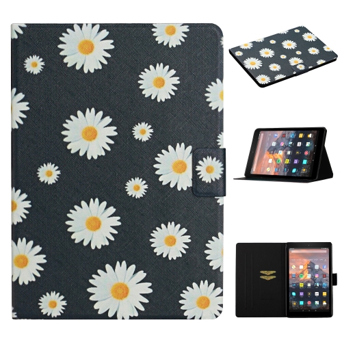 

For Amazon Kindle Fire HD 8 (2020) Flower Pattern Horizontal Flip Leather Case with Card Slots & Holder(Small Daisies)