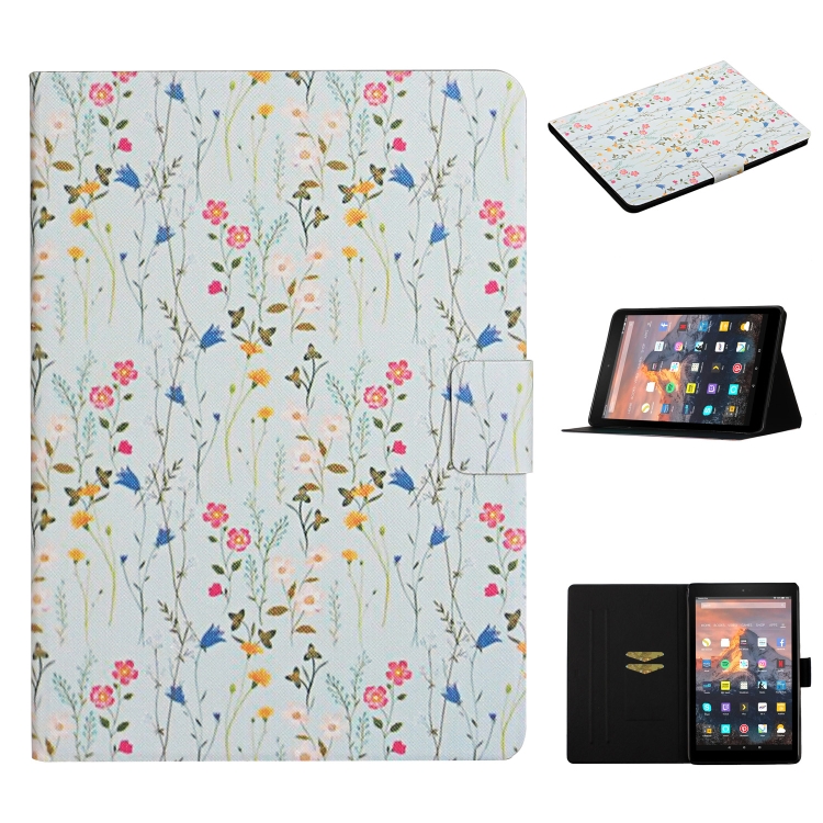 

For Amazon Kindle Fire HD 8 (2020) Flower Pattern Horizontal Flip Leather Case with Card Slots & Holder(Small Floral)