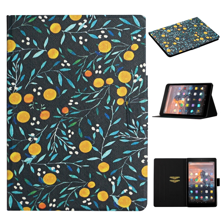 

For Amazon Kindle Fire HD 10 Flower Pattern Horizontal Flip Leather Case with Card Slots & Holder(Yellow Fruit)