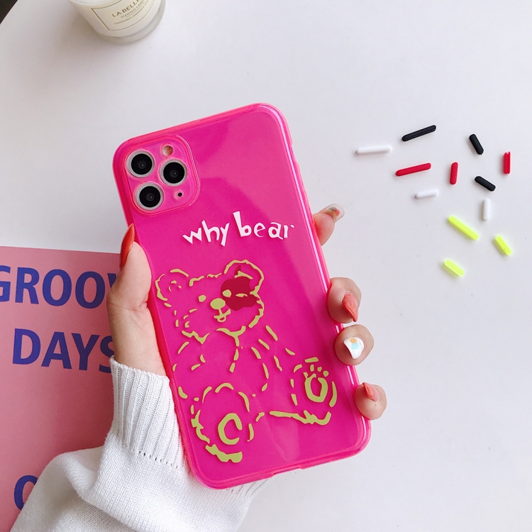 

For iPhone 11 Pro Alphabet Bear Pattern Fluorescent TPU Mobile Phone Case(Fluorescent Red)
