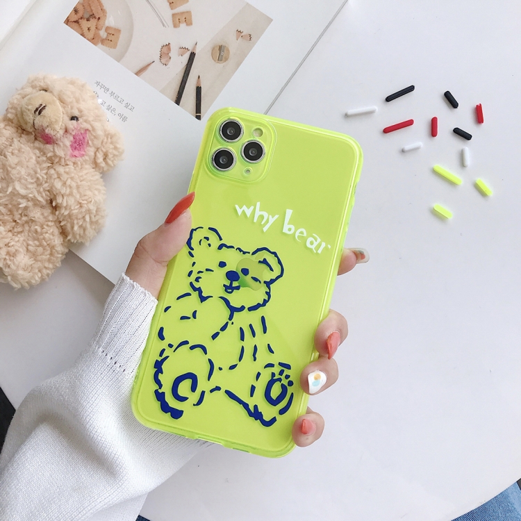 

For iPhone 11 Pro Max Alphabet Bear Pattern Fluorescent TPU Mobile Phone Case(Fluorescent Yellow)