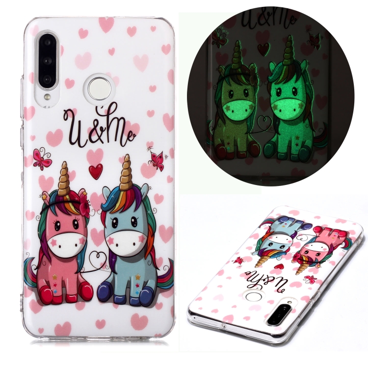 

For Huawei P30 Lite Luminous TPU Soft Protective Case(Couple Unicorn)