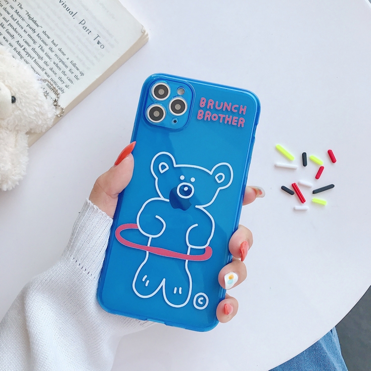 

For iPhone 11 Hoop and Bear Pattern Fluorescent TPU Mobile Phone Case(Fluorescent Blue)