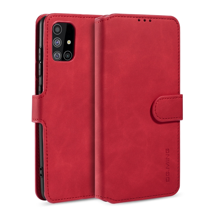 

For Samsung Galaxy A51 5G DG.MING Retro Oil Side Horizontal Flip Case with Holder & Card Slots & Wallet(Red)