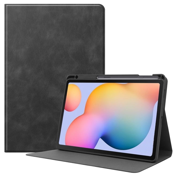 

For Samsung Galaxy Tab S6 Lite P610 / P615 Cowhide Texture TPU Tablet Horizontal Flip Leather Case with Holder & Sleep / Wake-Up Function & Pen Slot(Black)