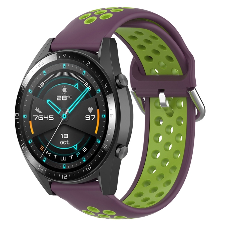 

22mm Universal Sports Two Colors Silicone Replacement Strap Watchband(Purple Lime)