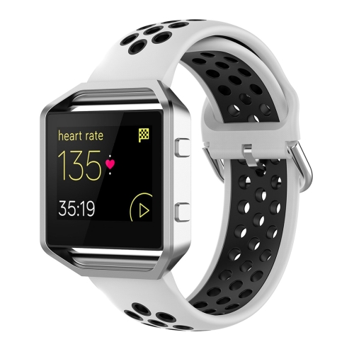 

For Fitbit Versa 2 / Versa / Versa Lite / Blaze 23mm Sports Two Colors Silicone Replacement Strap Watchband(White Black)