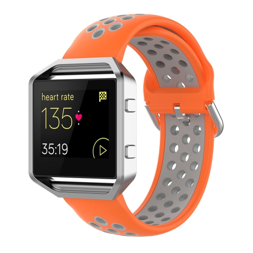 

For Fitbit Versa 2 / Versa / Versa Lite / Blaze 23mm Sports Two Colors Silicone Replacement Strap Watchband(Orange Grey)