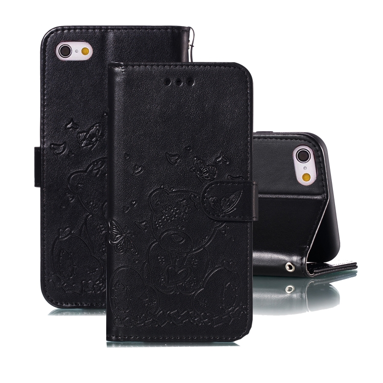 

For iPhone 6 / 6s Embossed Butterfly Love Bear Pattern PU + TPU Horizontal Flip Leather Case with Holder & Card Slots & Wallet & Photo Frame(Black)
