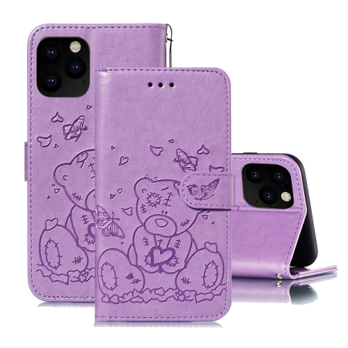 

For iPhone 11 Pro Max Embossed Butterfly Love Bear Pattern PU + TPU Horizontal Flip Leather Case with Holder & Card Slots & Wallet & Photo Frame(Purple)