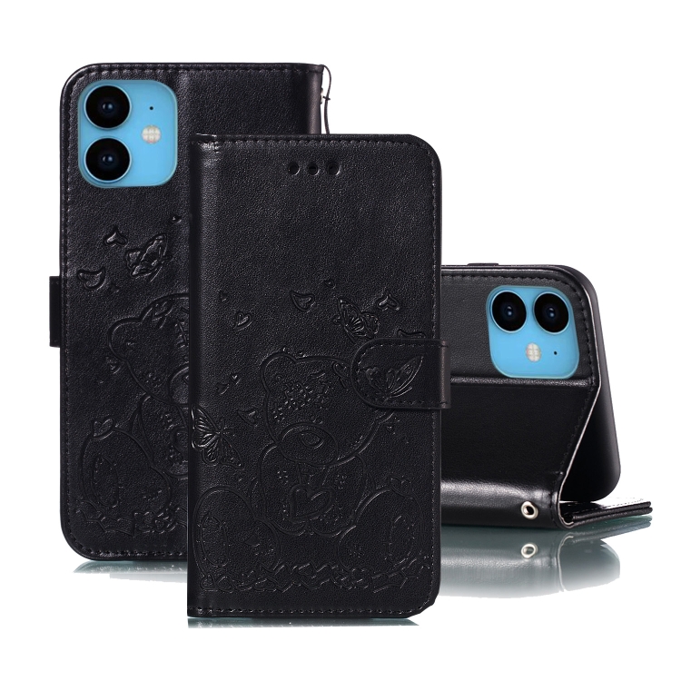 

For iPhone 11 Embossed Butterfly Love Bear Pattern PU + TPU Horizontal Flip Leather Case with Holder & Card Slots & Wallet & Photo Frame(Black)
