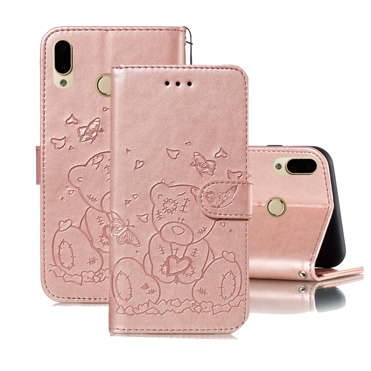 

For Huawei P20 Lite Embossed Butterfly Love Bear Pattern PU + TPU Horizontal Flip Leather Case with Holder & Card Slots & Wallet & Photo Frame(Rose Gold)