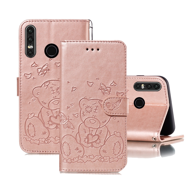 

For Huawei P30 Lite Embossed Butterfly Love Bear Pattern PU + TPU Horizontal Flip Leather Case with Holder & Card Slots & Wallet & Photo Frame(Rose Gold)