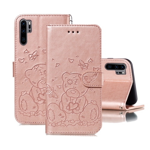 

For Huawei P30 Pro Embossed Butterfly Love Bear Pattern PU + TPU Horizontal Flip Leather Case with Holder & Card Slots & Wallet & Photo Frame(Rose Gold)