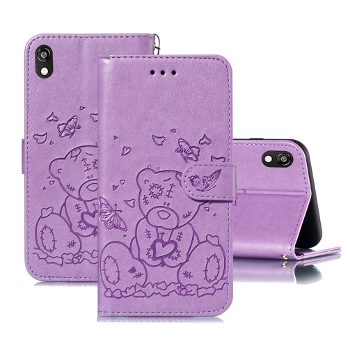 

For Huawei Y5 (2019) Embossed Butterfly Love Bear Pattern PU + TPU Horizontal Flip Leather Case with Holder & Card Slots & Wallet & Photo Frame(Purple)