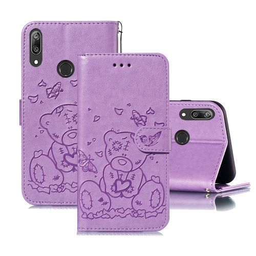 

For Huawei Y7 (2019) / Y7 Pro (2019) Embossed Butterfly Love Bear Pattern PU + TPU Horizontal Flip Leather Case with Holder & Card Slots & Wallet & Photo Frame(Purple)