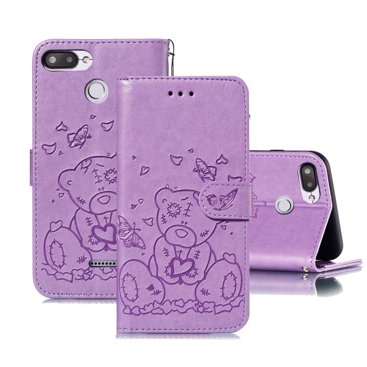 

For Xiaomi Redmi 6 / 6A Embossed Butterfly Love Bear Pattern PU + TPU Horizontal Flip Leather Case with Holder & Card Slots & Wallet & Photo Frame(Purple)