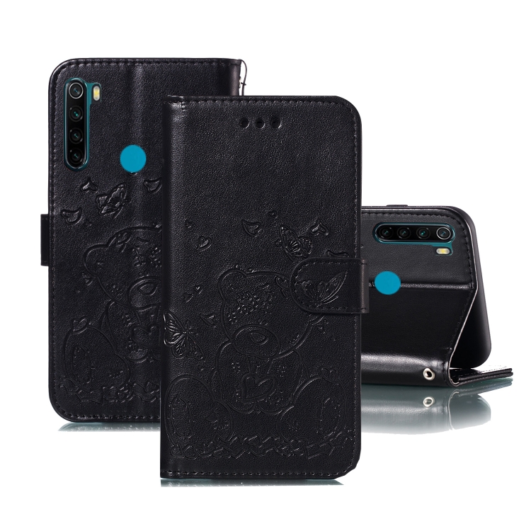 

For Xiaomi Redmi Note 8 Embossed Butterfly Love Bear Pattern PU + TPU Horizontal Flip Leather Case with Holder & Card Slots & Wallet & Photo Frame(Black)