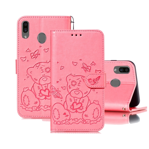 

For Samsung Galaxy A20 / A30 Embossed Butterfly Love Bear Pattern PU + TPU Horizontal Flip Leather Case with Holder & Card Slots & Wallet & Photo Frame(Pink)