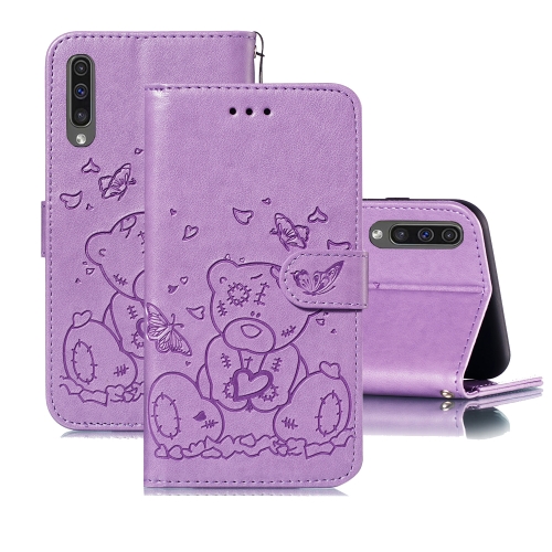 

For Samsung Galaxy A50 Embossed Butterfly Love Bear Pattern PU + TPU Horizontal Flip Leather Case with Holder & Card Slots & Wallet & Photo Frame(Purple)