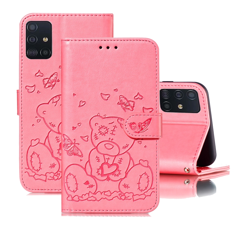 

For Samsung Galaxy A71 Embossed Butterfly Love Bear Pattern PU + TPU Horizontal Flip Leather Case with Holder & Card Slots & Wallet & Photo Frame(Pink)