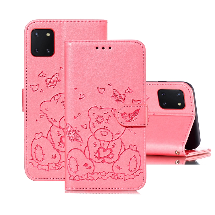 

For Samsung Galaxy A81 / Note 10 Lite Embossed Butterfly Love Bear Pattern PU + TPU Horizontal Flip Leather Case with Holder & Card Slots & Wallet & Photo Frame(Pink)
