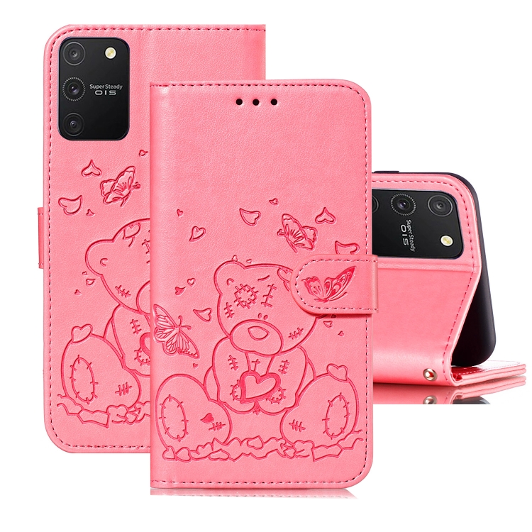 

For Samsung Galaxy A91 / S10 Lite Embossed Butterfly Love Bear Pattern PU + TPU Horizontal Flip Leather Case with Holder & Card Slots & Wallet & Photo Frame(Pink)
