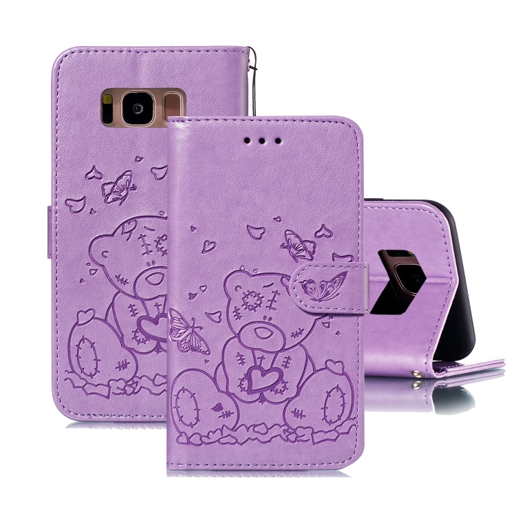 

For Samsung Galaxy S8 Embossed Butterfly Love Bear Pattern PU + TPU Horizontal Flip Leather Case with Holder & Card Slots & Wallet & Photo Frame(Purple)