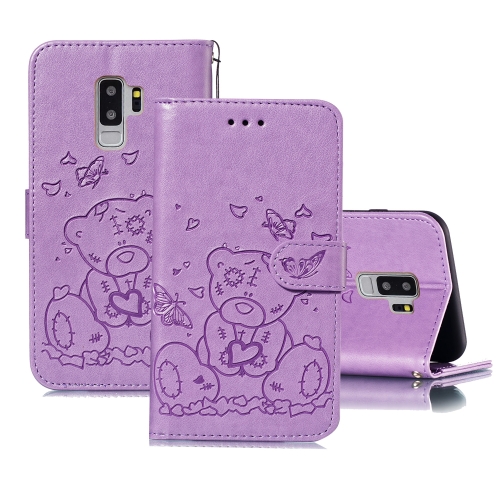 

For Samsung Galaxy S9+ Embossed Butterfly Love Bear Pattern PU + TPU Horizontal Flip Leather Case with Holder & Card Slots & Wallet & Photo Frame(Purple)