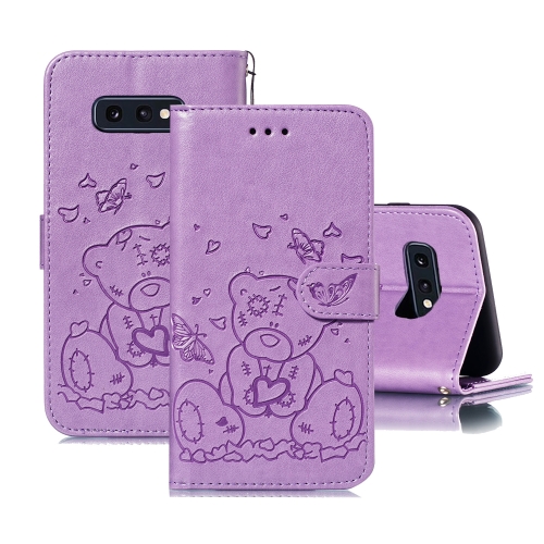 

For Samsung Galaxy S10e Embossed Butterfly Love Bear Pattern PU + TPU Horizontal Flip Leather Case with Holder & Card Slots & Wallet & Photo Frame(Purple)