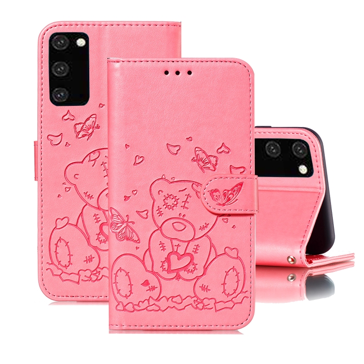 

For Samsung Galaxy S20 Embossed Butterfly Love Bear Pattern PU + TPU Horizontal Flip Leather Case with Holder & Card Slots & Wallet & Photo Frame(Pink)