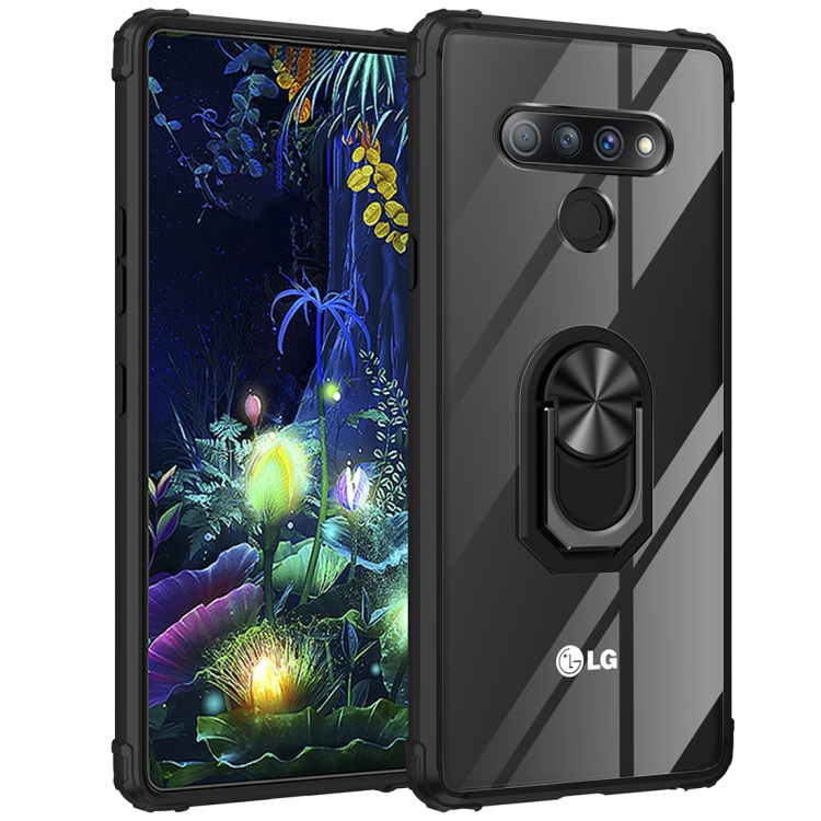 

For LG Stylo 6 Shockproof Transparent TPU + Acrylic Protective Case with Ring Holder(Black)