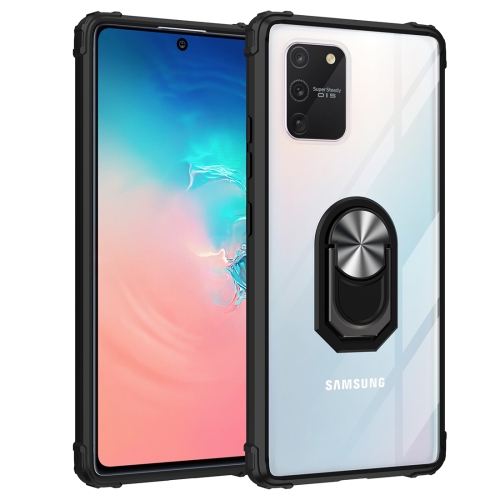 

For Samsung Galaxy S10 Lite / A91 Shockproof Transparent TPU + Acrylic Protective Case with Ring Holder(Silver Black)