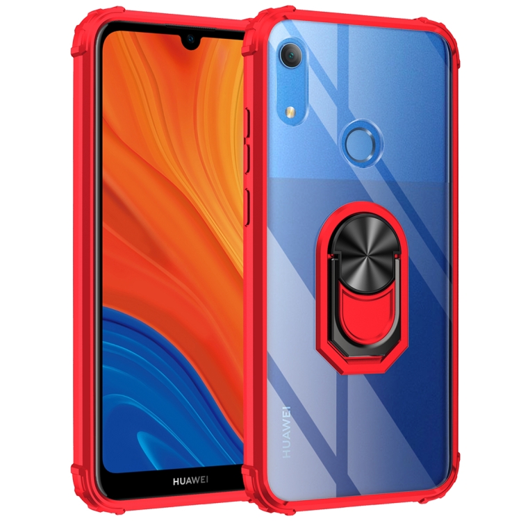 

For Huawei Y6s (2019) Shockproof Transparent TPU + Acrylic Protective Case with Ring Holder(Red)