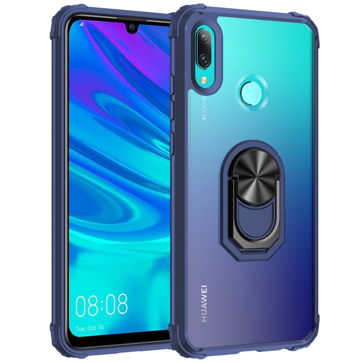 

For Huawei P smart 2019 Shockproof Transparent TPU + Acrylic Protective Case with Ring Holder(Blue)