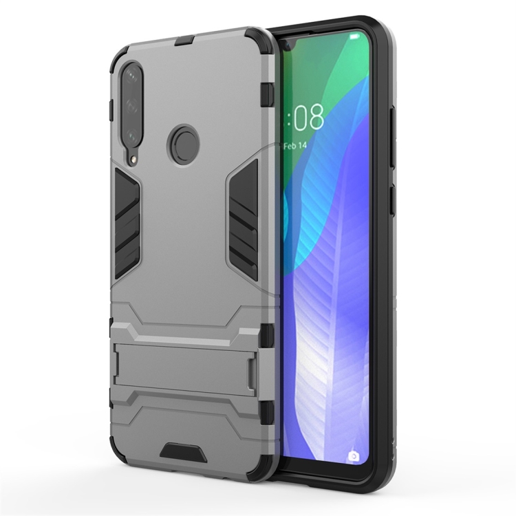

For Huawei Y6P PC + TPU Shockproof Protective Case with Holder(Grey)