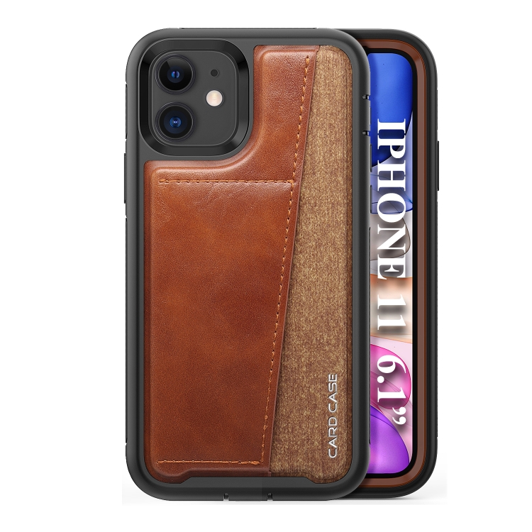 

For iPhone 11 Shockproof PC + TPU + PU Leather Protective Case with Card Slot(Brown)