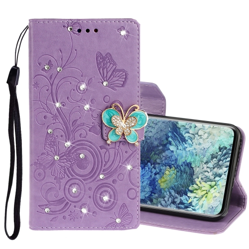 

For Samsung Galaxy A31 Diamond Encrusted Butterflies Embossing Pattern Horizontal Flip Leather Case with Holder & Card Slots & Wallet & Lanyard(Purple)