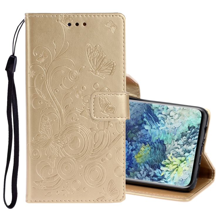 

For Samsung Galaxy A31 Pressed Printing Butterfly Pattern Horizontal Flip Leather Case with Holder & Card Slots(Gold)