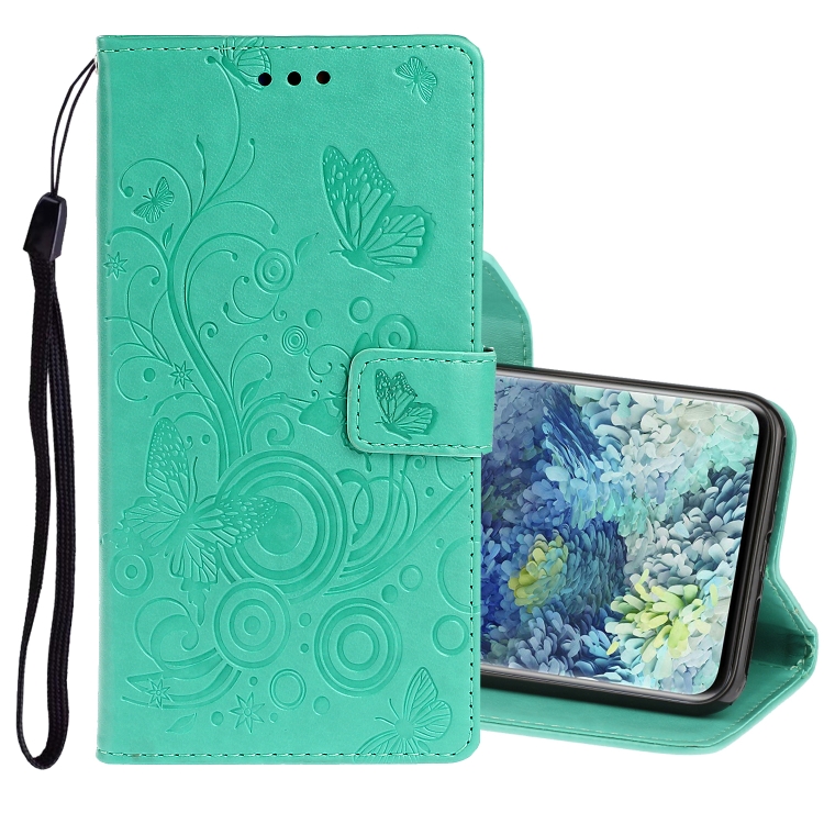 

For Samsung Galaxy A31 Pressed Printing Butterfly Pattern Horizontal Flip Leather Case with Holder & Card Slots(Green)