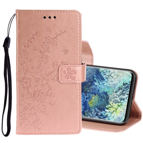 

For Samsung Galaxy A31 Embossed Plum Blossom Pattern Horizontal Flip Leather Case with Holder & Card Slots(Rose Gold)