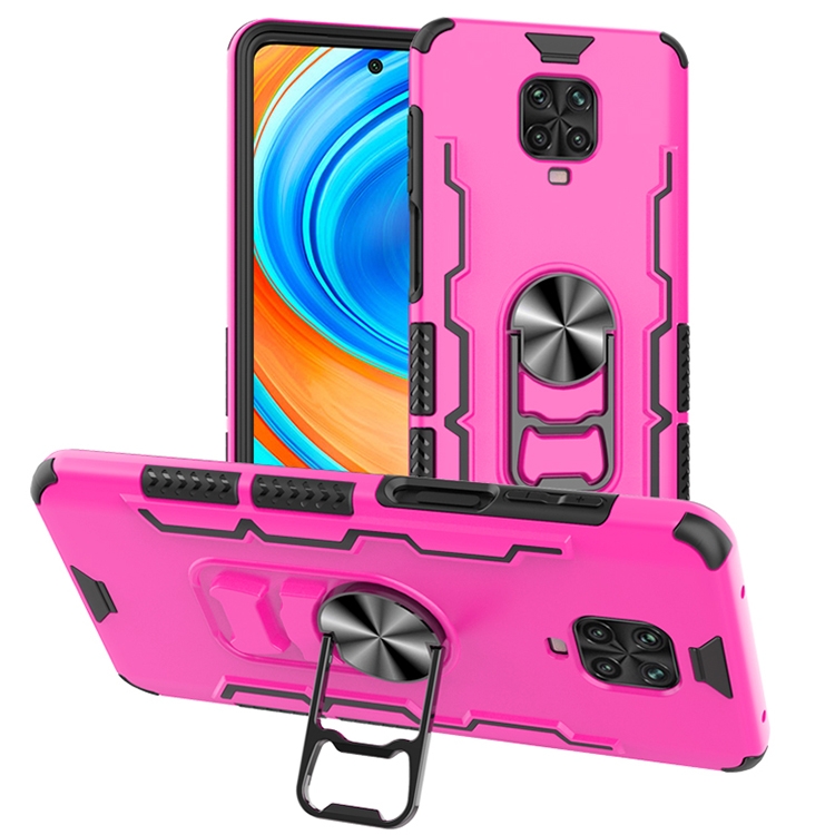 

For Xiaomi Redmi Note 9 Pro Shockproof PC + TPU Protective Case with Beer Opener & Car Holder(Pink)