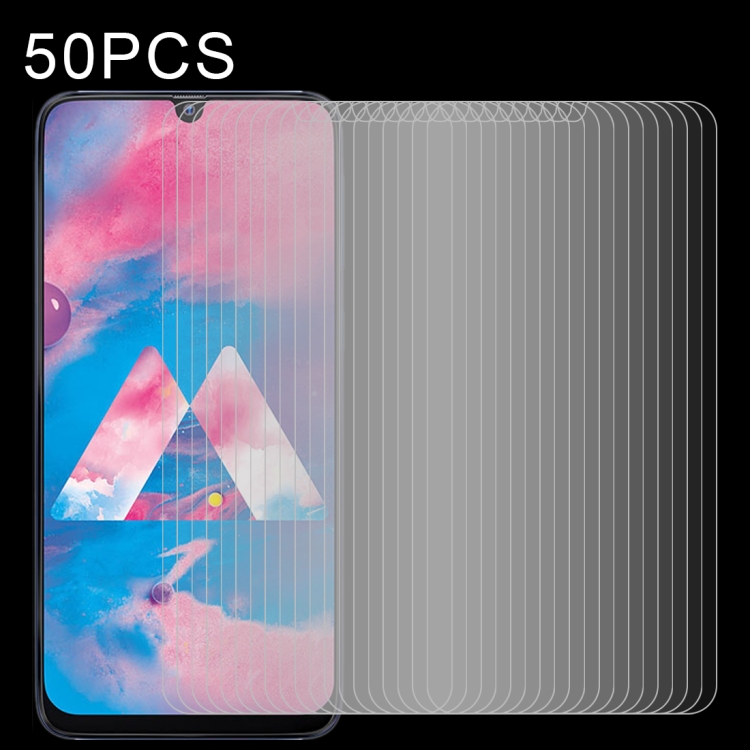 

For Samsung Galaxy A40s 50 PCS Half-screen Transparent Tempered Glass Film
