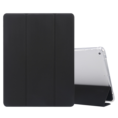 

For iPad 9.7(2018)/(2017)/Air 2/Air 3-folding Electric Pressed Skin Texture Horizontal Flip Shockproof Transparent TPU + PU Leather Case with Holder & Pen Slot & Sleep / Wake-up Function(Black)