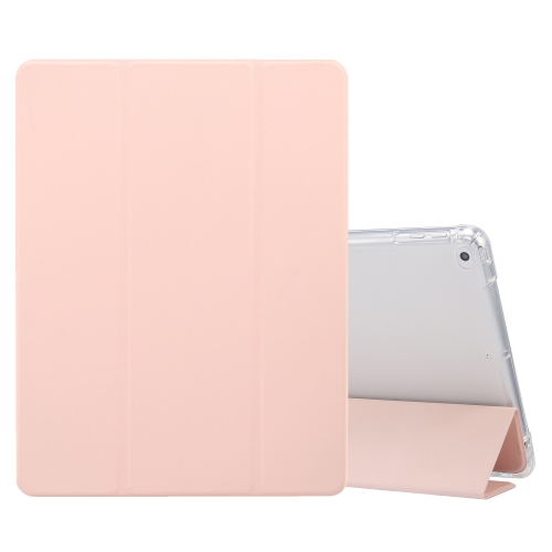 

For iPad 9.7(2018)/(2017)/Air 2/Air 3-folding Electric Pressed Skin Texture Horizontal Flip Shockproof Transparent TPU + PU Leather Case with Holder & Pen Slot & Sleep / Wake-up Function(Light Pink)