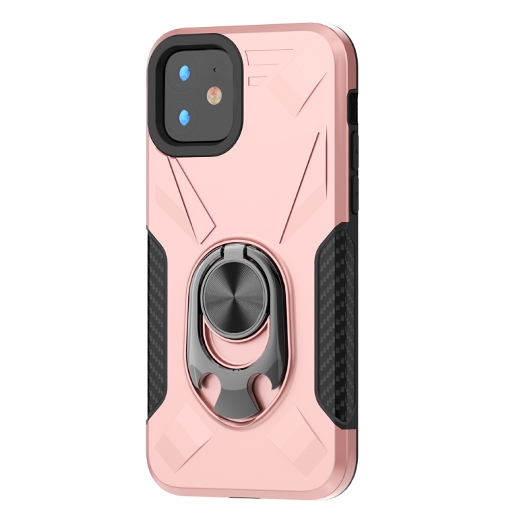 

For iPhone 11 Shockproof PC + TPU Case with Ring Holder(Rose Gold)