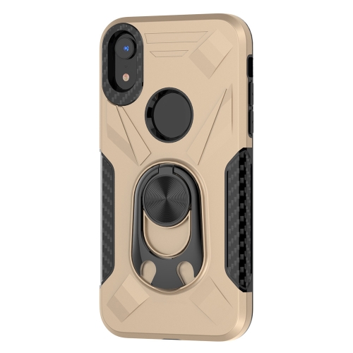 

For iPhone XR Shockproof PC + TPU Case with Ring Holder(Gold)